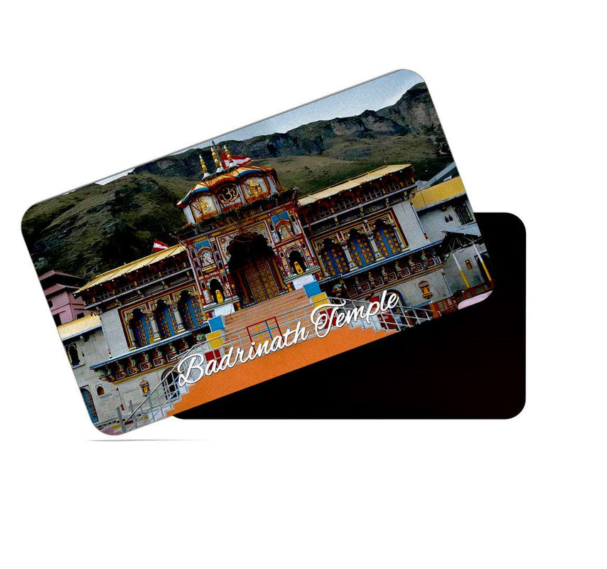 dhcrafts Rectangular Rubber Fridge Magnet / Magnetic Card Multicolor Uttarakhand Badrinath Temple Design Pack of 1 (8.6cm x 5.4cm)